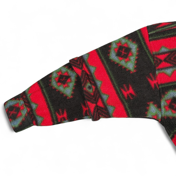 Vintage Bugle Boy Jacket Adult LARGE Red Black Southwest Aztec Fleece Snaps 90s - Picture 7 of 9